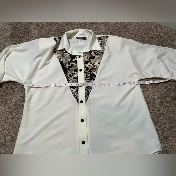 My Kinda Gal Vintage Cream Blouse Black Paisley Shoulder Pads Made in USA L - Picture 8 of 15